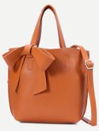Shein Khaki Faux Leather Bow Detail Tote Bag With Strap