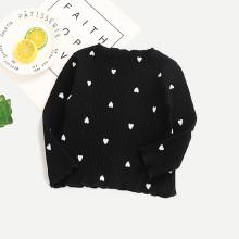 Shein Girls Heart Print Rib Knit Trim T-shirt