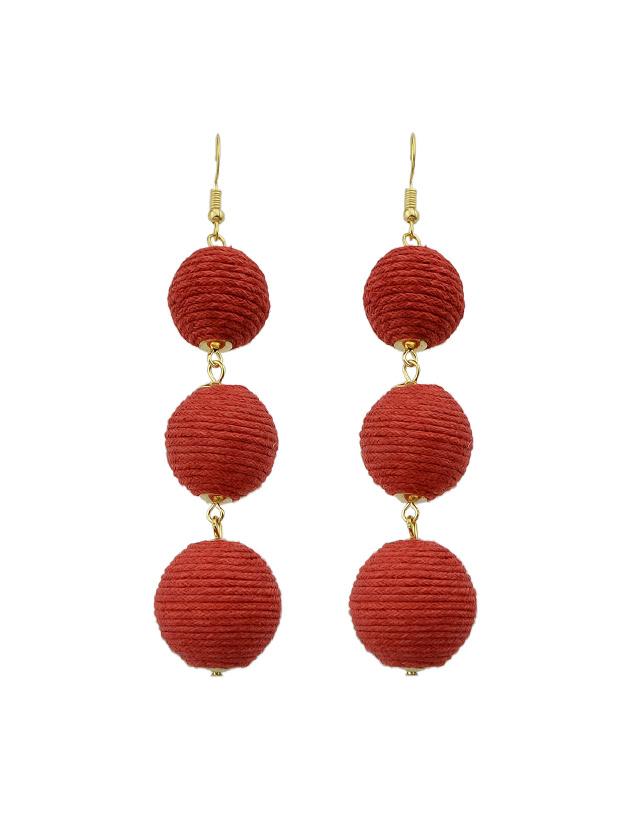 Shein Red Long Chain Ball Pattern Dangle Earrings