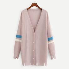 Shein Plus Striped Sleeve Raw Hem Knit Coat