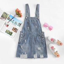 Shein Denim Ripped Pocket Pinafore Dress