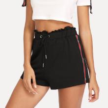 Shein Buttoned Striped Side Ruffle Waist Sweat Shorts
