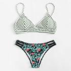Shein Tropical Print Chevron Bikini Set