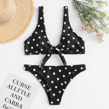 Shein Knot Front Polka Dot Bikini Set