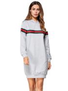 Shein Stripe Trim Hooded Sweatshirt Dress