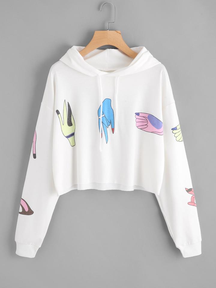 Shein Hand Gesture Print Hoodie