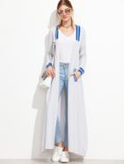 Shein Grey Striped Trim Side Slit Longline Coat