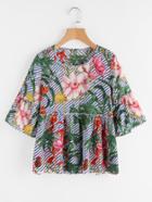 Shein Florals Bell Sleeve Smock Blouse