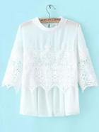 Shein White Crew Neck Sheer Lace Blouse