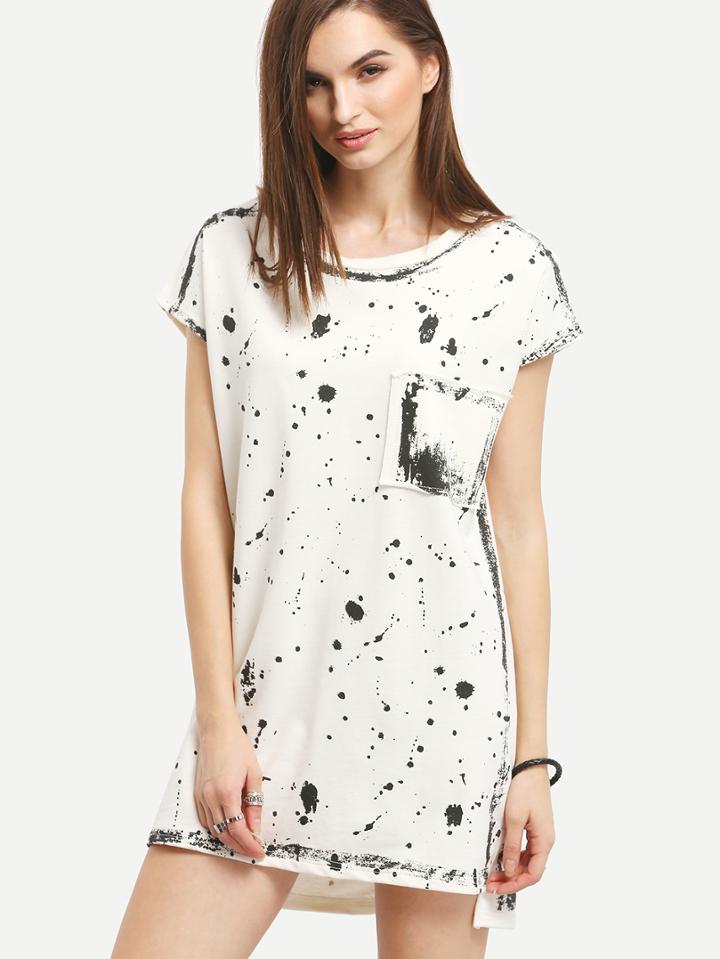 Shein Paint Splatter Print High-low Shift Dress