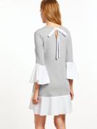 Shein Heather Grey Contrast Cuff And Hem Keyhole Tie Back Dress