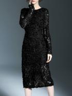 Shein Black Flowers Applique Sheath Dress