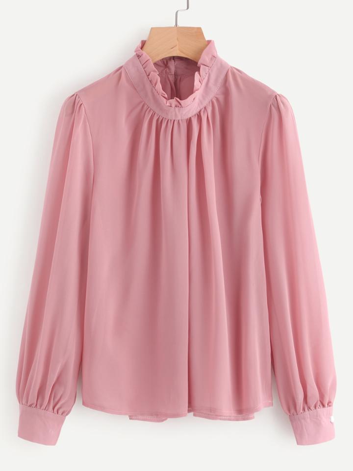 Shein Frill Collar Puff Sleeve Blouse