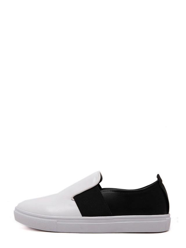 Shein White And Black Round Toe Slip On Sneakers