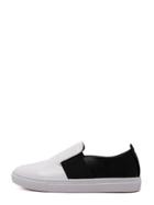 Shein White And Black Round Toe Slip On Sneakers