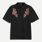 Shein Men Button Front Flower Embroidered Polo Shirt