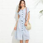 Shein Button Through Pinstripe Dress With Belt