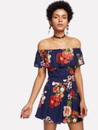 Shein One Shoulder Flounce Layered Floral Romper