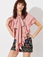 Shein Pink Tie Neck Frilled Layered Cape Top