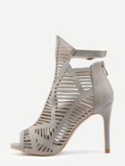 Shein Grey Peep Toe Buckle Strap High Heels