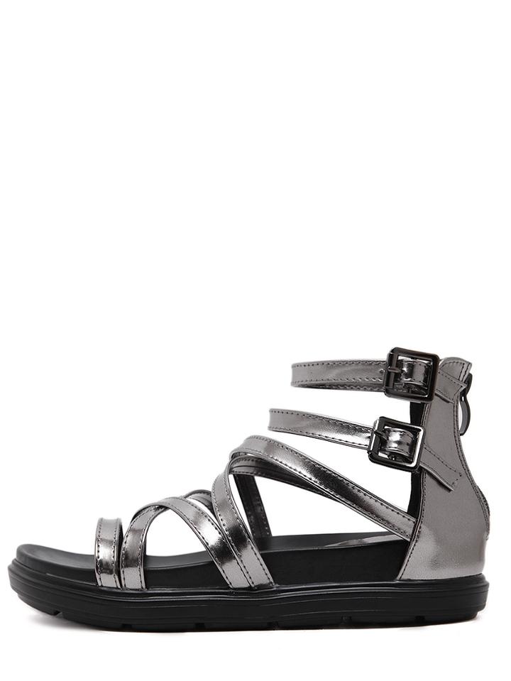 Shein Gray Open Toe Crisscross-strap Casual Sandals