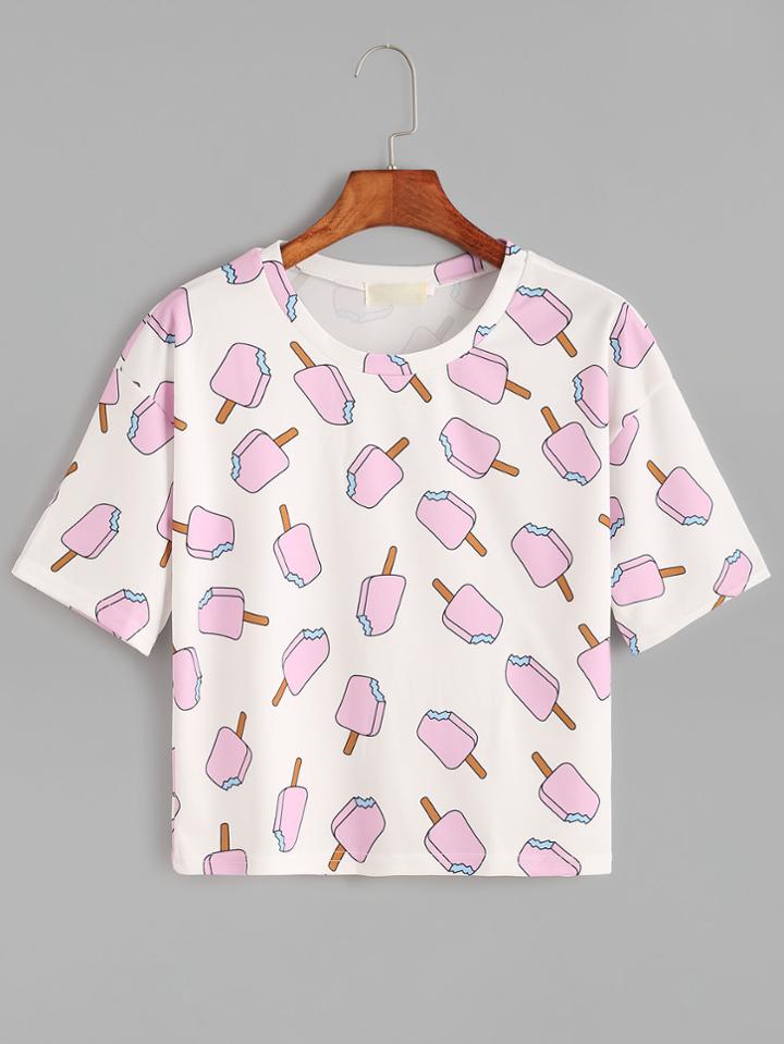 Shein Pink Popsicles Print T-shirt
