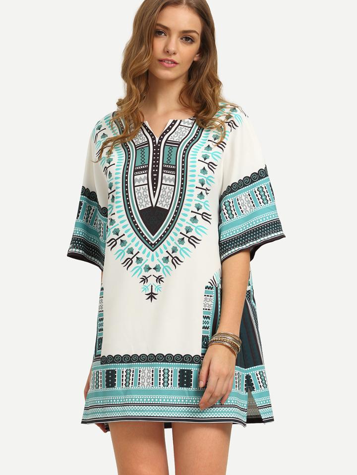 Shein Multicolor Print Split Side Half Sleeve Shift Dress