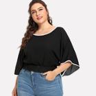 Shein Plus Ringer Bell Sleeve Ruched Waist Blouse