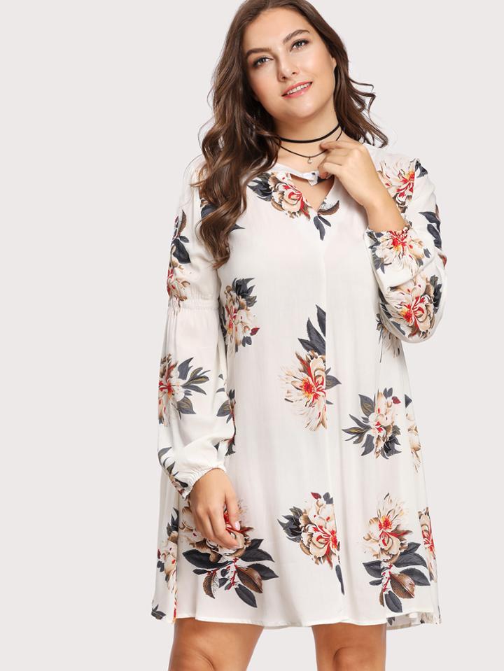 Shein V Cut Buttoned Neck Floral Dress