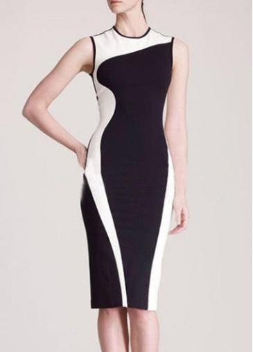 Rosewe Glamorous Black And White Color Blocking Sheath Dress