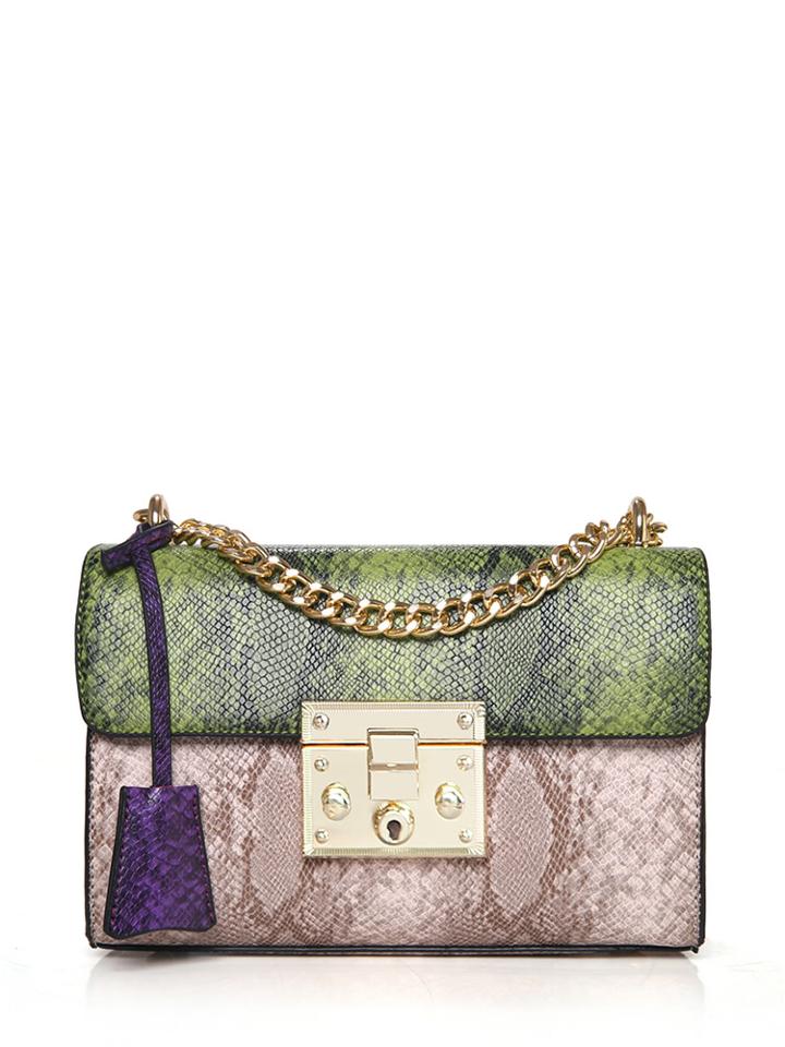 Shein Color Block Croc Embossed Chain Bag