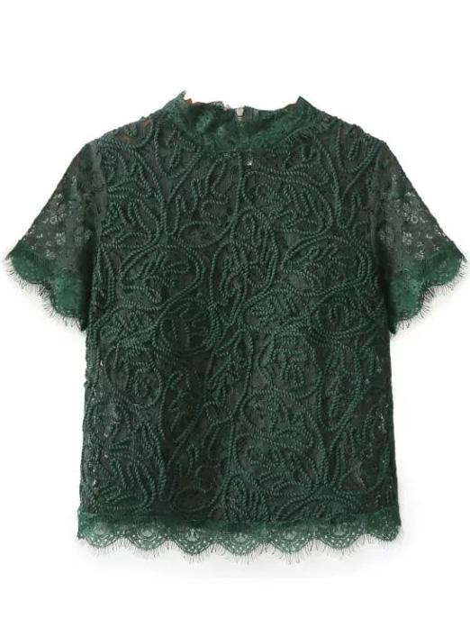Shein Green Zipper Back Lace Top