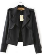 Shein Black Lapel With Pockets Coat