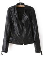 Shein Black Long Sleeve Zipper Pu Leather Jacket
