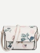 Shein White Pu Floral Print Flap Shoulder Bag