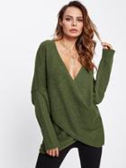 Shein Deep V Neckline Drop Shoulder Tulip Hem Sweater