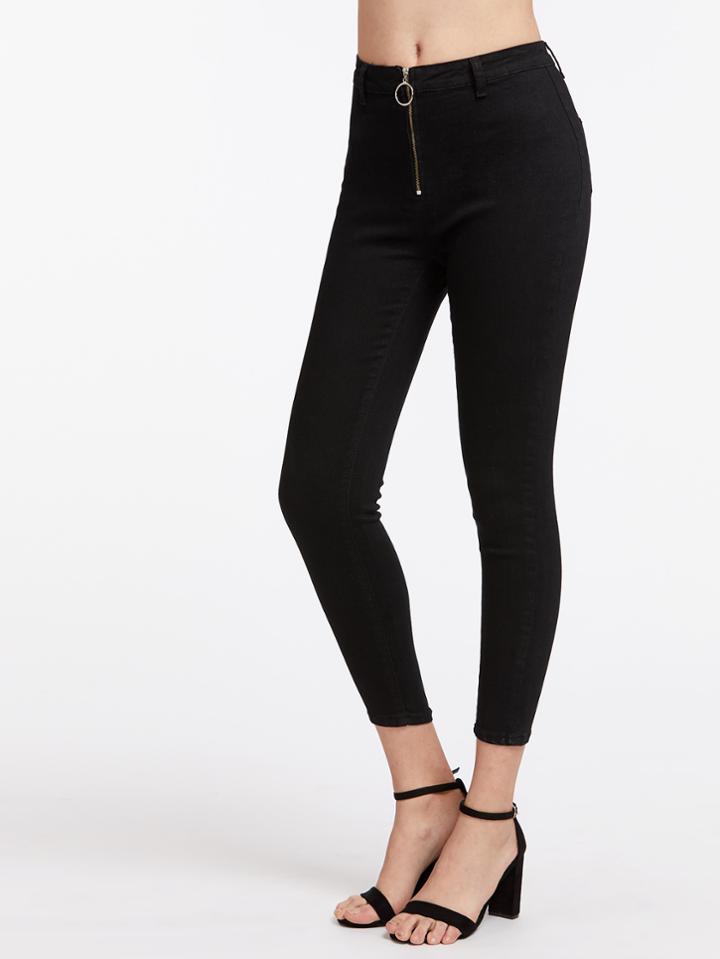 Shein Exposed Zip Front Jeans