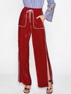 Shein Tipping Detail Slit Side Velvet Pants