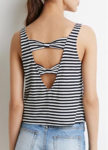 Rosewe Hollow Back Stripe Print Tank Top