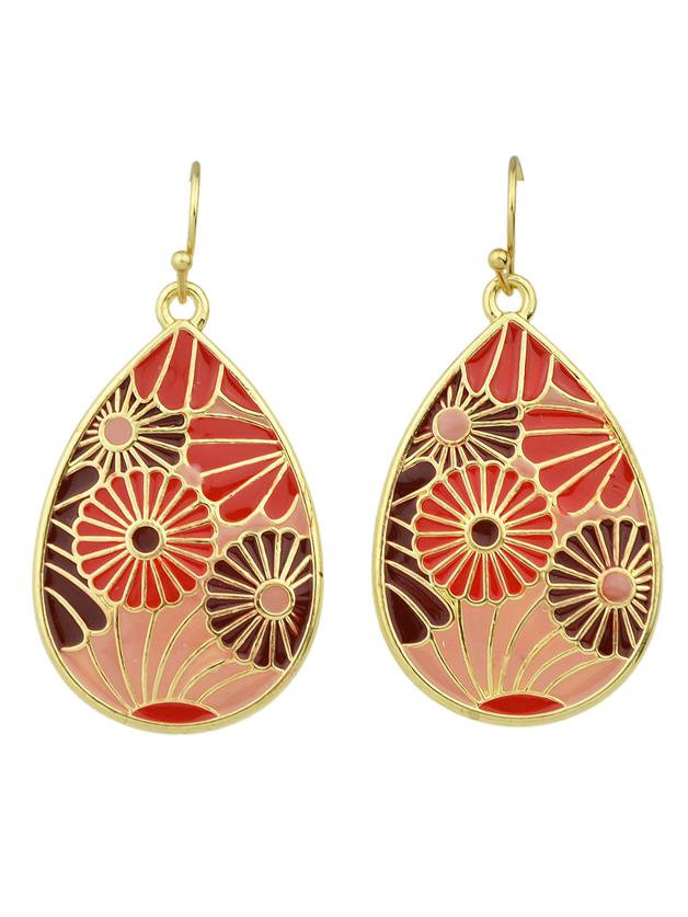 Shein G-red Bohemian Style Enamel Flower Drop Earrings