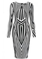 Rosewe Laconic Stripe Design Long Sleeve Round Neck Woman Dress