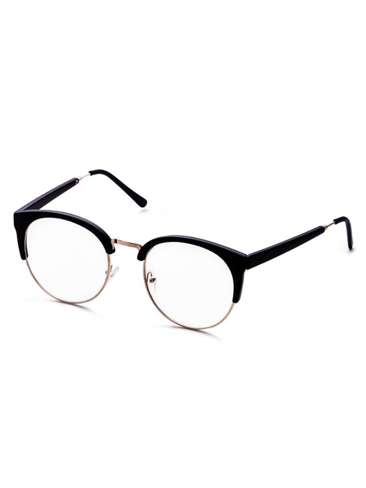 Shein Black Frame Semi Rimless Metal Trim Glasses