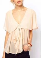 Rosewe V Neck Butterfly Sleeve Flared Chiffon Blouse