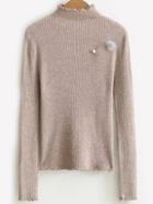 Shein Apricot Pearl Embellished Knitwear With Faux Fur Ball