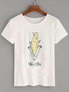 Shein White Corn Cartoon Print T-shirt
