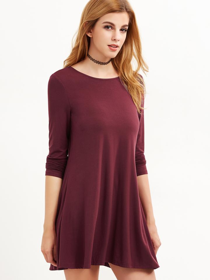 Shein Burgundy Long Sleeve Swing Dress
