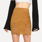 Shein Grommet Lace Up Suede Skirt