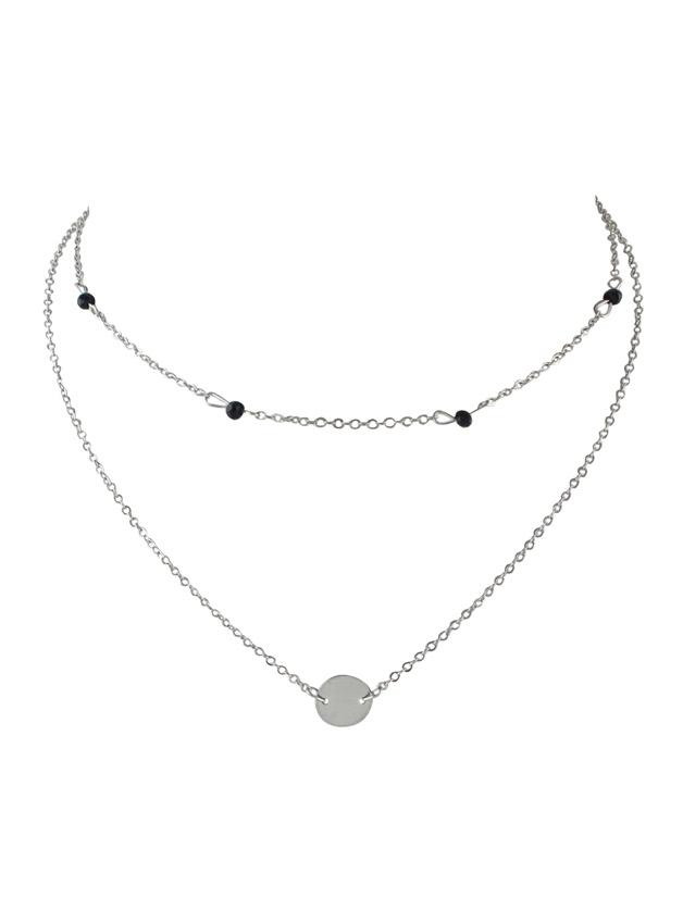 Shein Silver Chain With Beads Round Charm Maxi Necklace