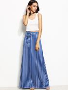 Shein Crop Tank Top With Blue Vertical Stripe Tie Waist Maxi Skirt