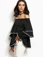 Shein Black Off The Shoulder Lace Trim Ruffle Tiered Top